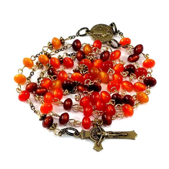 St Benedict Handmade 5 Decade Rosary, Brass Wire, Lucite Vintage Beads - Picture 1 of 10